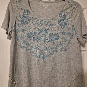 KIM ROGERS SIZE XL EMBELLISHED SHORT SLEEVE TOP
